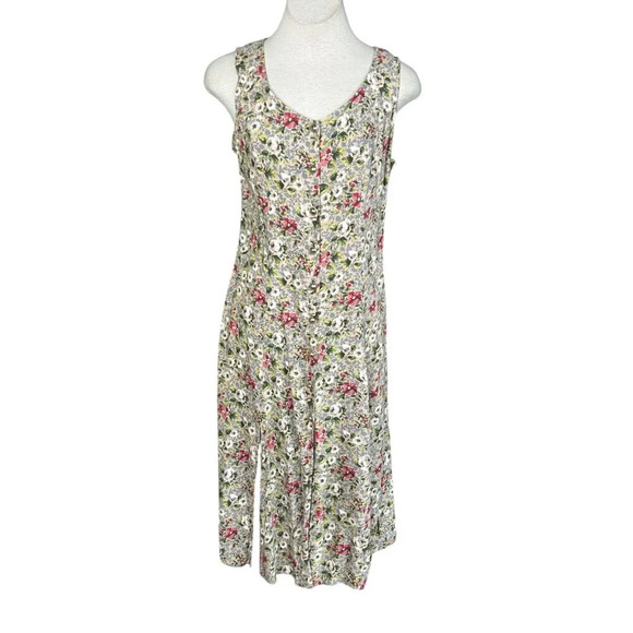 Caroline Wells Vintage 90s Pink Floral Scoop Neck Corset Back Sleeveless Dress - Picture 1 of 11